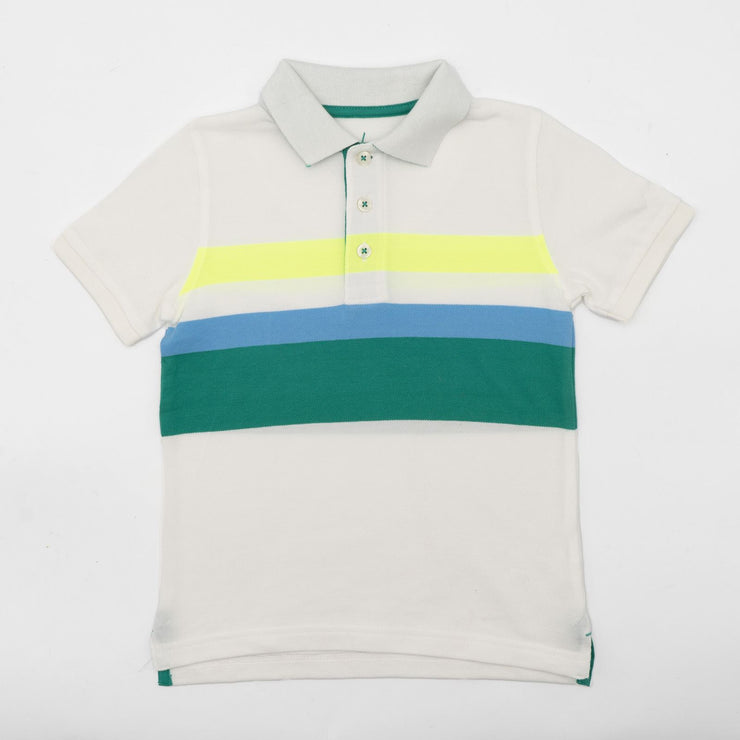 Mini Boden Boys Polo Shirt White Neon Stripe Cotton Short Sleeve Tops