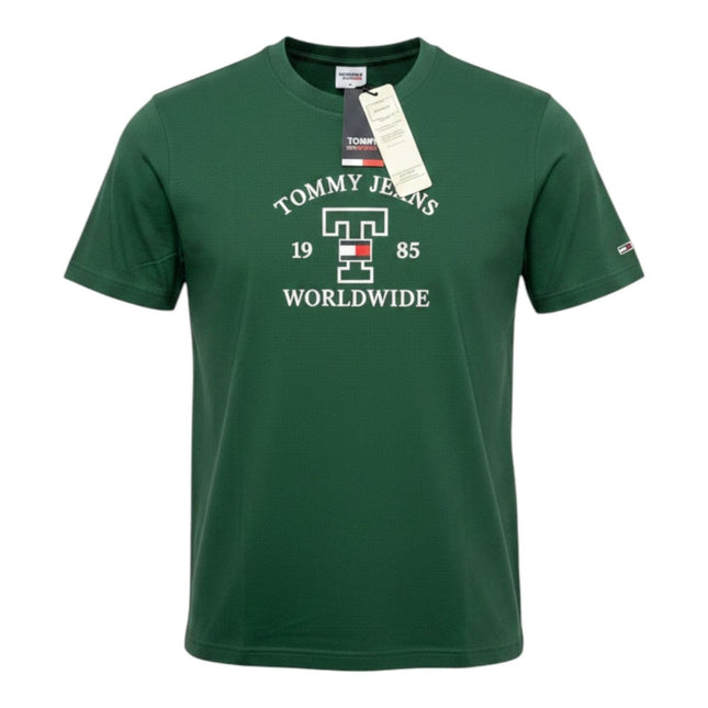 Tommy Dark Green Worldwide Logo T-Shirt Crew Neck Short Sleeve-Quality Brands Outlet-