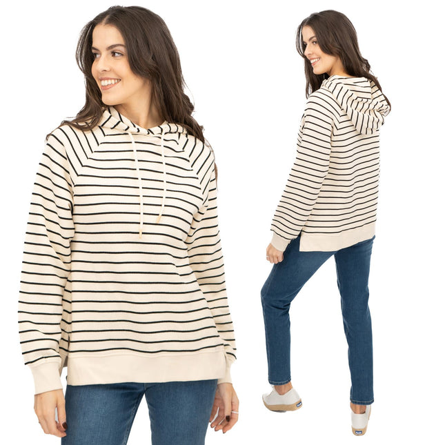 M&S Womens Striped Longline Hoodie Pure Cotton-Quality Brands Outlet-