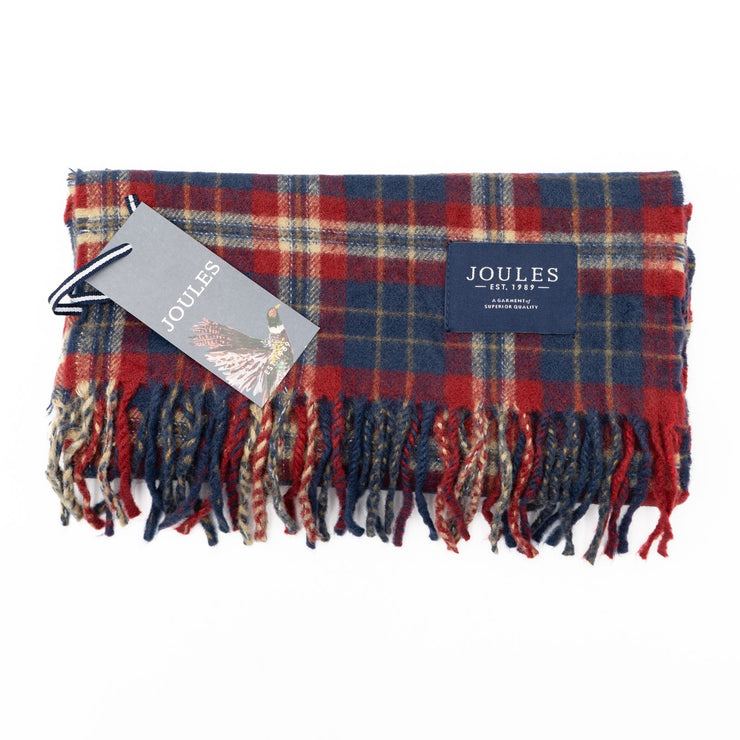 Joules Check Red Brushed Wool Mix Tytherton Scarf for Men