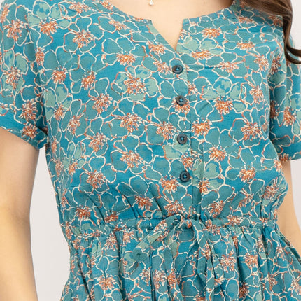 Seasalt Teal True Note Painted Rose Midi Dress-Quality Brands Outlet-
