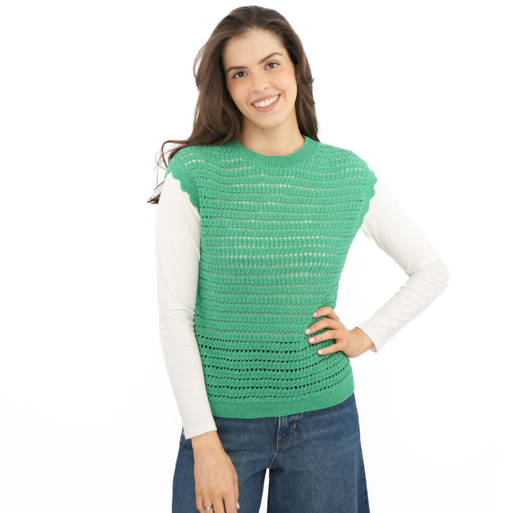 M&S Green Cotton Rich Striped Crochet Top - Quality Brands Outlet