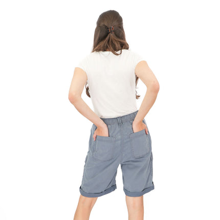M&S Cargo Shorts Elastic Waist Cotton Lyocell Blue Turn Up - Quality Brands Outlet