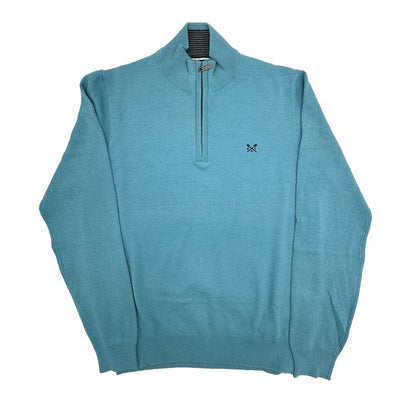 Crew Clothing Mens Knitted Jumper Long Sleeve Half Zip Turquoise - Quality Brands Outlet