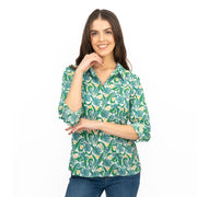 Seasalt Larissa Shirt Top Green Cotton Woodland Garlic Chalk Print - Quality Brands Outlet