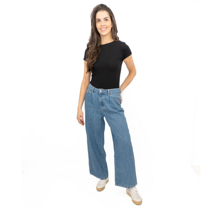M&S Linen Blend Denim Wide Leg Blue Jeans