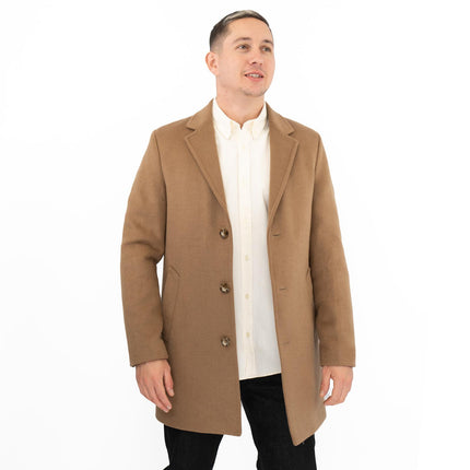 M&S Mens Wool Blend Revere Overcoat Brown