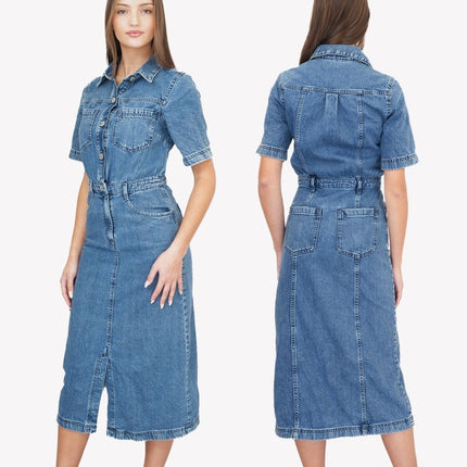 M&S Denim Utility Blue Midi Dress-Quality Brands Outlet-