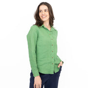 M&S Womens Green Pure Linen Collared Blouse