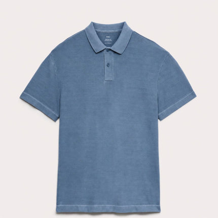 M&S Blue Pure Cotton Garment Dyed Polo Shirt Relaxed Fit-Quality Brands Outlet-