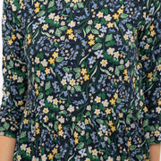 Seasalt Navy Floral Dress Tiered Line Strokes Midi Short Sleeve - Quality Brands Outlet