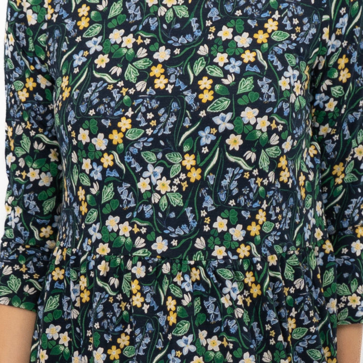 Seasalt Navy Floral Dress Tiered Line Strokes Midi Short Sleeve - Quality Brands Outlet