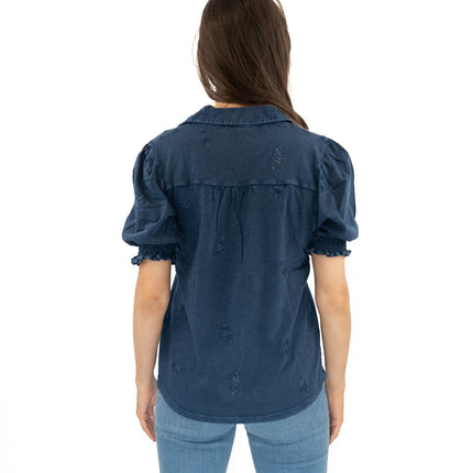 White Stuff Penelope Blue Denim Embroidered Top-Quality Brands Outlet-