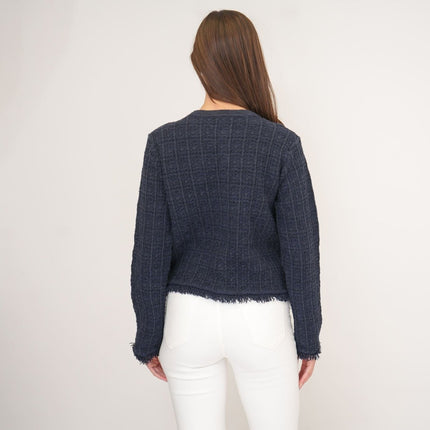 M&S Button Up Fringe Cardigan Navy-Quality Brands Outlet-
