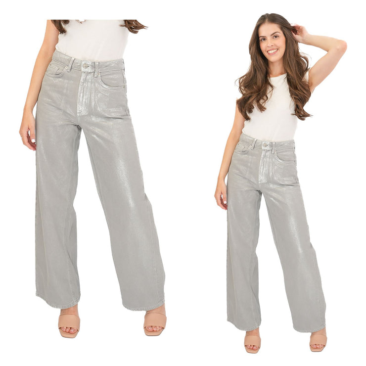 M&S Silver Metallic Wide Leg Jeans