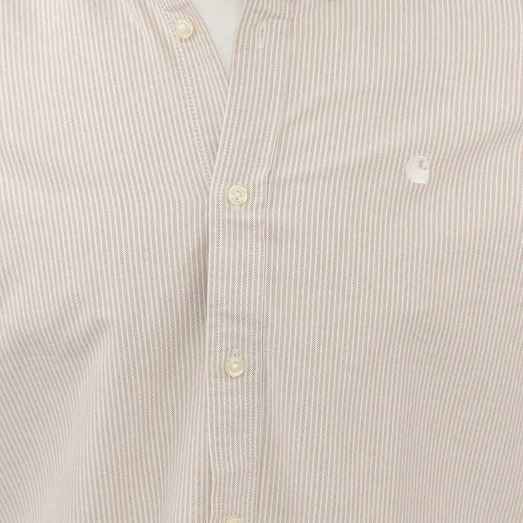 Carhartt WIP Men Duffield Beige Striped Long Sleeve Shirts with Button-Down Collar - Round Hem - Quality Brands Outlet