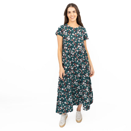 Seasalt Navy Dress Tiered Line Strokes Midi-Quality Brands Outlet-