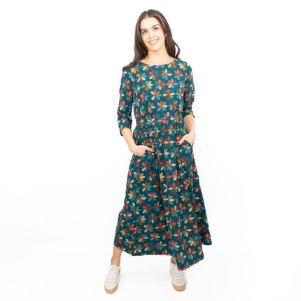 Seasalt Teal Forestry Dress in Floral Quilt Loch Print-Quality Brands Outlet-