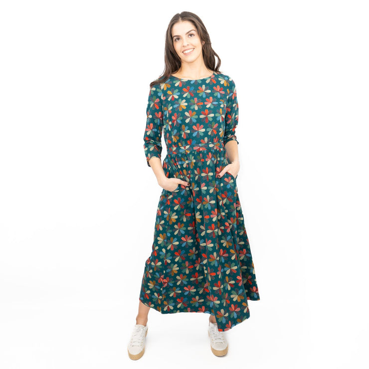 Seasalt Teal Forestry Dress in Floral Quilt Loch Print