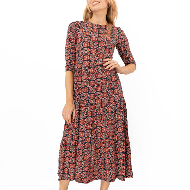 Seasalt Black Red Floral Line Strokes Dress-Quality Brands Outlet-