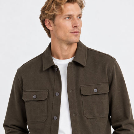 Mens Shirts Long Sleeve Herringbone Overshirt – Chocolate