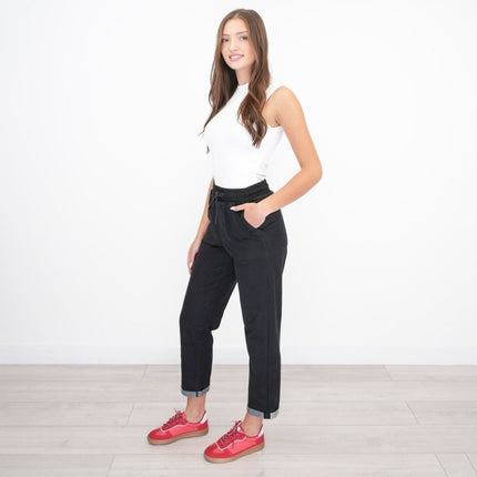 M&S Elasticated Waist Denim Crop Jeans Jogger Black-Quality Brands Outlet-
