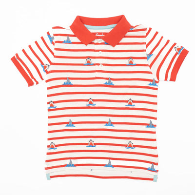 Mini Boden Boys Red Striped Shorts Sleeve Smart Casual Polo Shirts - Quality Brands Outlet