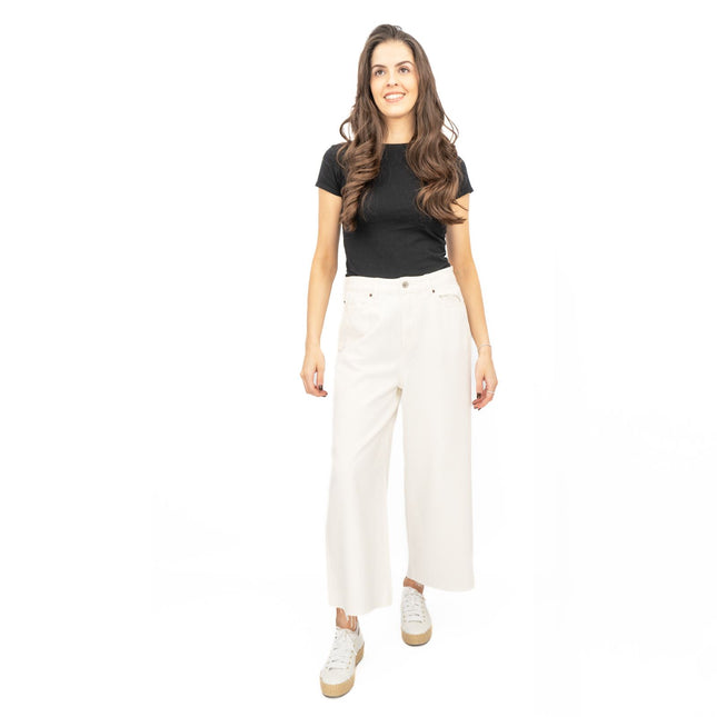 M&S Womens Cropped Jeans Wide Leg High Waist Raw Hem White-Quality Brands Outlet-