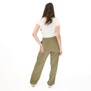 M&S Per Una Cargo Trousers Linen Lyocell Blend Khaki Green Wide Leg with Drawstring - Quality Brands Outlet