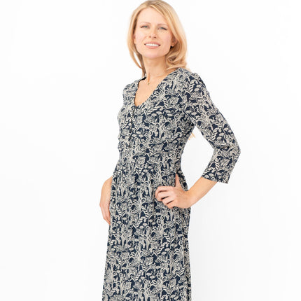 Seasalt Navy Floral Feather Slate Midi Dress-Quality Brands Outlet-