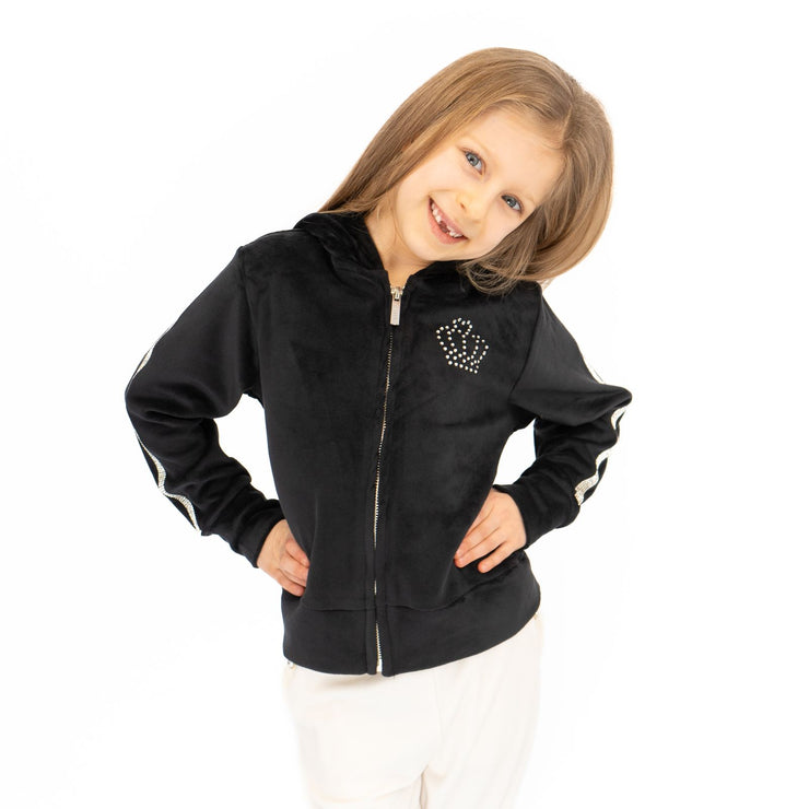 Lipsy Girl Kids Sequin Full Zip Black Velour Hoodies