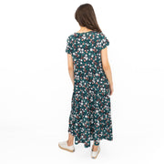 Seasalt Navy Dress Tiered Line Strokes Midi - Quality Brands Outlet
