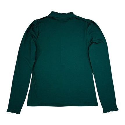 Boden Dark Green Supersoft Frill Henley Top Cotton Modal Slim Fit-Quality Brands Outlet-