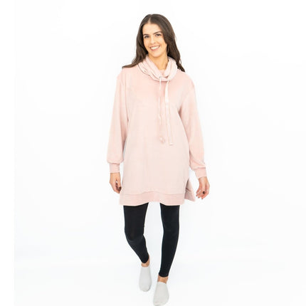 Lipsy London Pink Velour Cosy Snuggle Longline Tops Loungewear-Quality Brands Outlet-