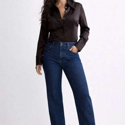 M&S x 16Arlington Pure Cotton High Waisted Wide Leg Jeans Denim - Quality Brands Outlet