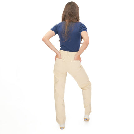 M&S Cream Straight Leg Trousers Stretch Cotton Rich Relaxed Utility - Quality Brands Outlet