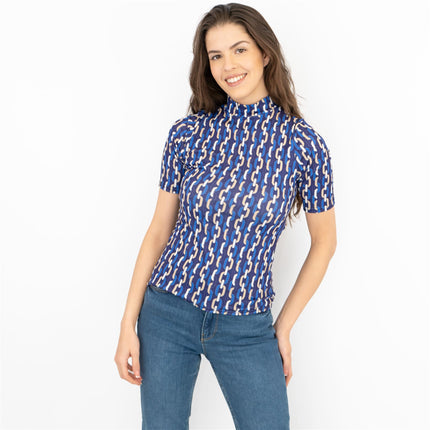 Karen Millen Purple Geo Print Short Sleeve Tops-Quality Brands Outlet-