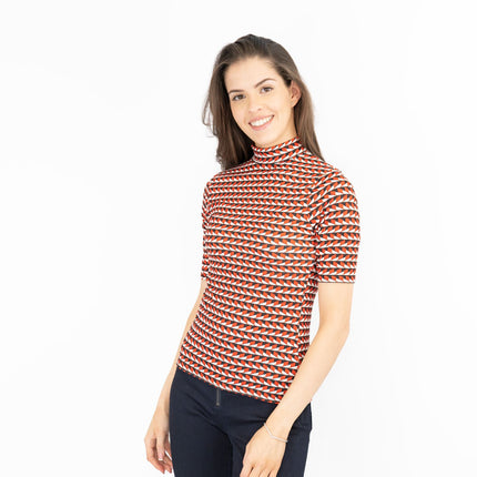 Karen Millen Red Geometric Print Short Sleeve Tops-Quality Brands Outlet-
