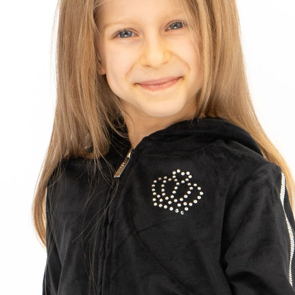 Lipsy Girl Kids Sequin Full Zip Black Velour Hoodies - Quality Brands Outlet