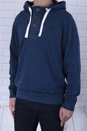 Men's Navy Half Button Drawstring Cotton Jersey Sweatshirts Hoodies - Quality Brands Outlet