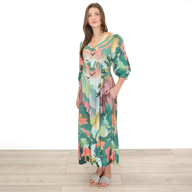 White Stuff Dress Lucy Midi Dress V - Neck Green Multi Floral V - Neck Midi - Quality Brands Outlet