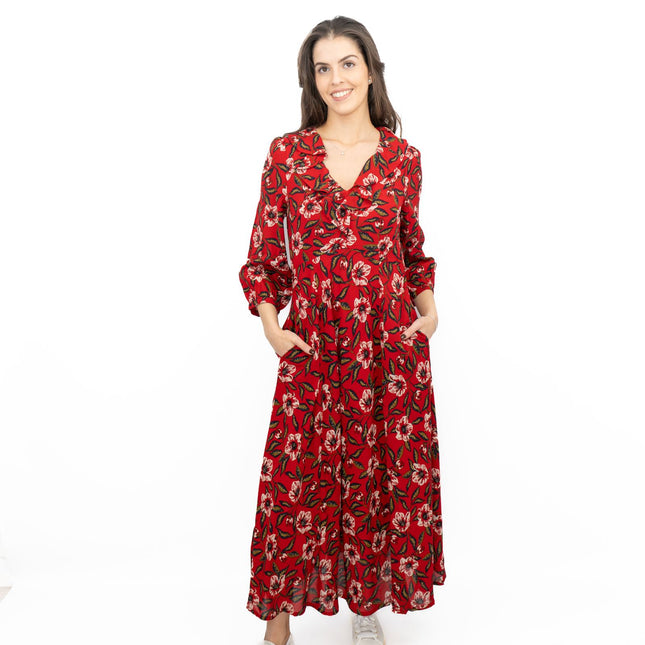 Seasalt Red Furled Flower Dress in Mary Rose Flo Print-Quality Brands Outlet-