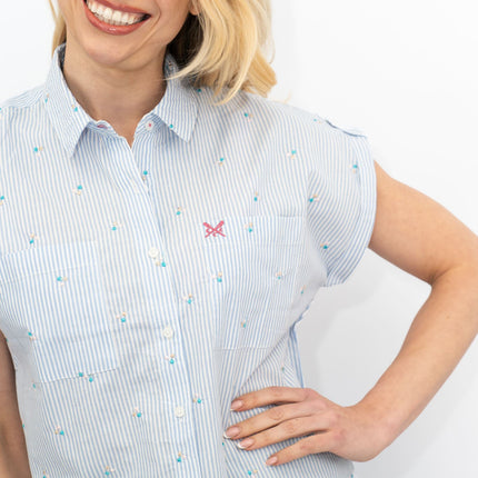 CREW CLOTHING Womens Blue Striped Embroidered Shirt