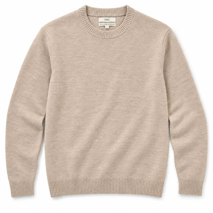 Mens Jumpers Ultimate Lambswool Crew Neck Jumper - Stone Beige-Quality Brands Outlet-