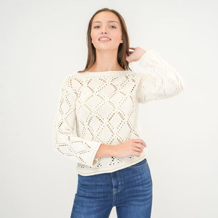 M&S Ivory Crochet Jumper Long Sleeve Tops - Quality Brands Outlet
