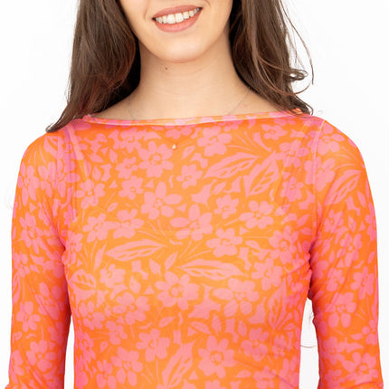Karen Millen Floral Pink & Orange Mesh Top-Quality Brands Outlet-