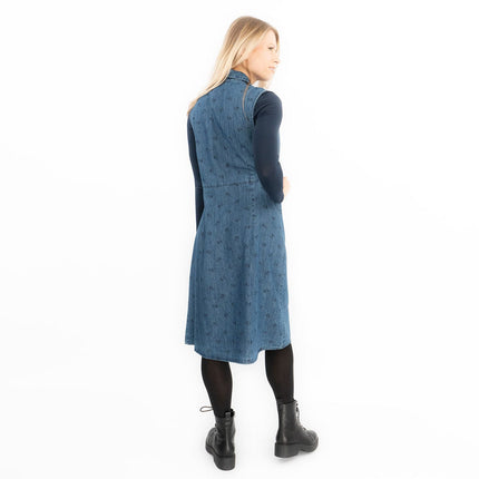 Blue Denim Shirt Dress Sleeveless Collar Button Through Women's Midi Dress-Quality Brands Outlet-