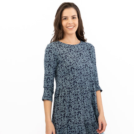 Seasalt Womens Blue Floral Jersey Line Strokes Dress 3/4 Sleeves-Quality Brands Outlet-
