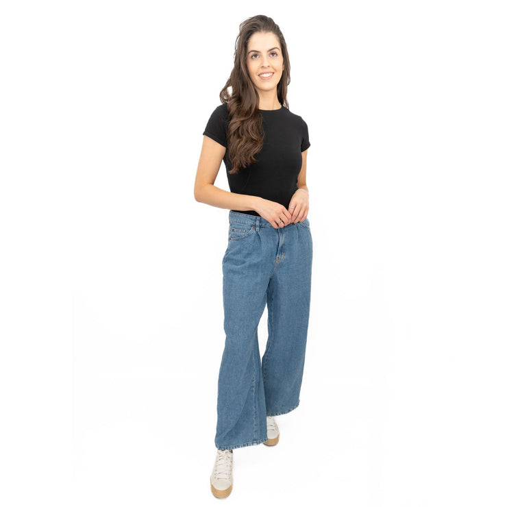 M&S Linen Blend Denim Wide Leg Blue Jeans