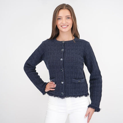 M&S Button Up Fringe Cardigan Navy-Quality Brands Outlet-